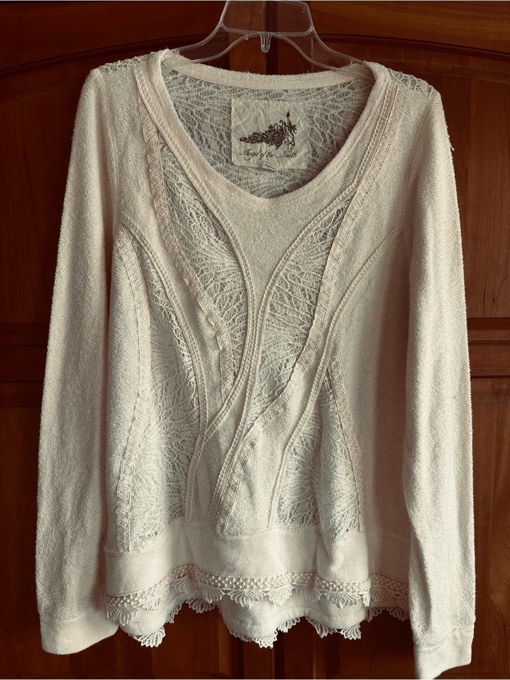 Anthropologie Angel Of The North Cream Lace-Panel Scoop Neck Top, XL, EUC